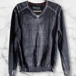 L/G⚫ Buffalo David Bitton Mens Black Tie Dye Distressed Sweater